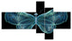 Light Blue Fractal Butterfly in Dark, Abstract Canvas Print, 60"x32", 5 panels