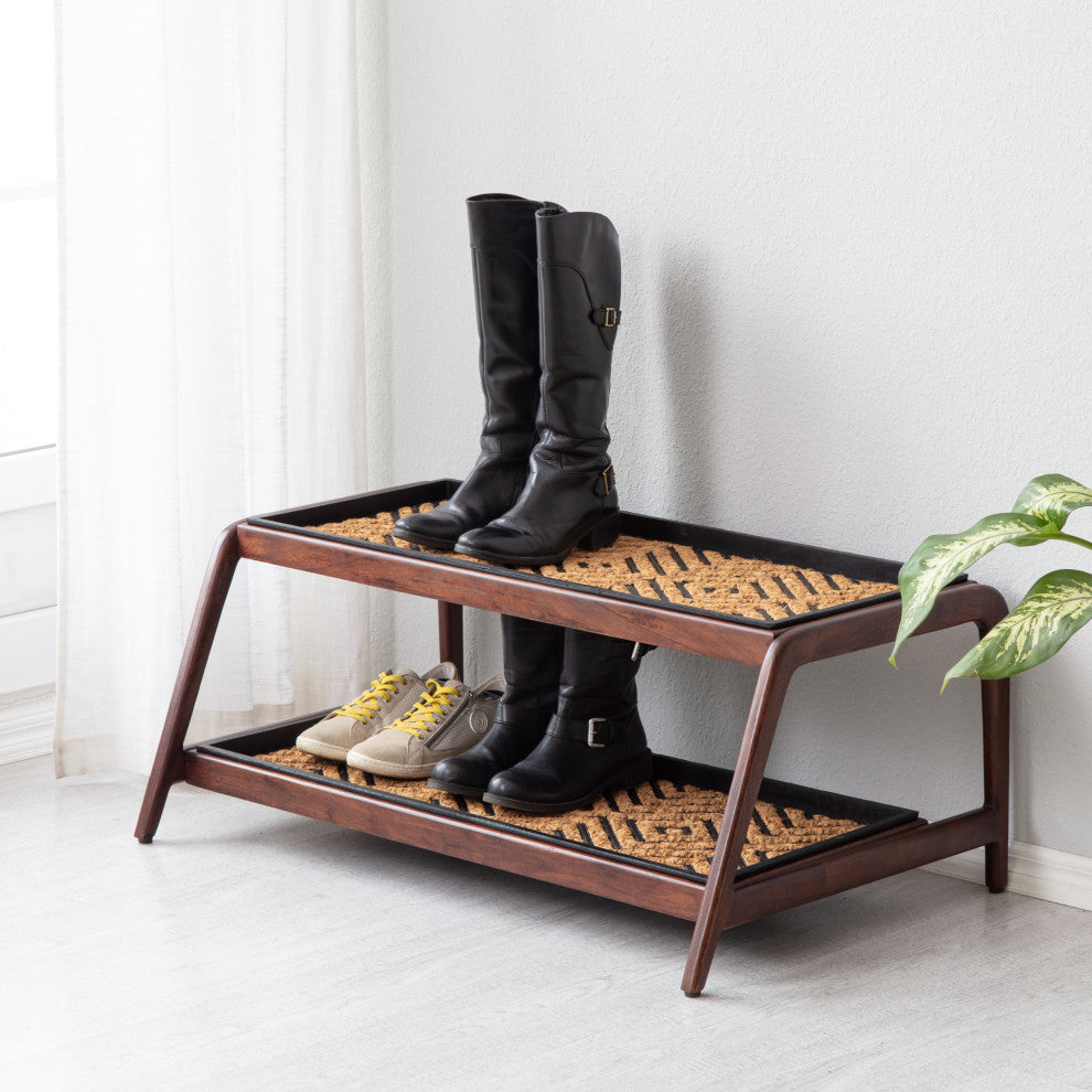 Double-Tier Brown Stand With 3-Pair Rubber Boot Trays Galapagos
