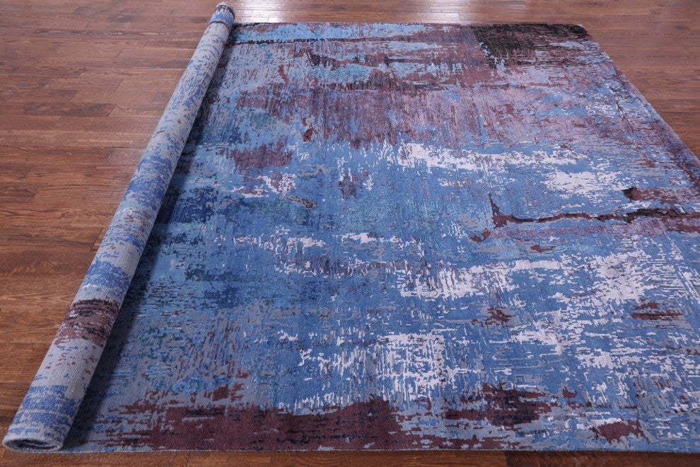 9' 1" X 11' 10" Wool and Silk Abstract Handmade Rug Q8781