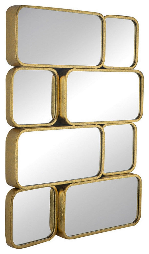 32 Inch Luxury Wall Decor Mirror, 8 Gold Finished Curved Metal Frames
