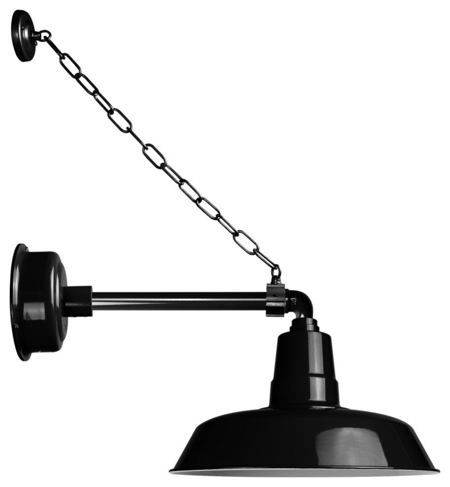 22" Vintage LED Wall Light With Metropolitan Arm and Chain, Black