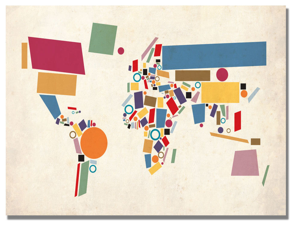 'Abstract Shapes World Map' Canvas Art by Michael Tompsett