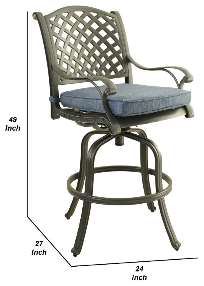 Benzara BM272247 28" Outdoor Patio Metal Bar Stool, Set of 2, Blue