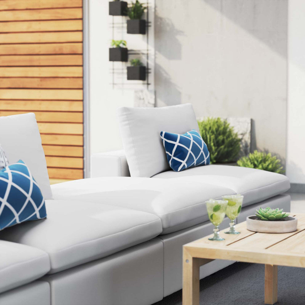 Modular Lounge Sectional Deep Sofa Chair Set, Sunbrella, White, Modern, Outdoor