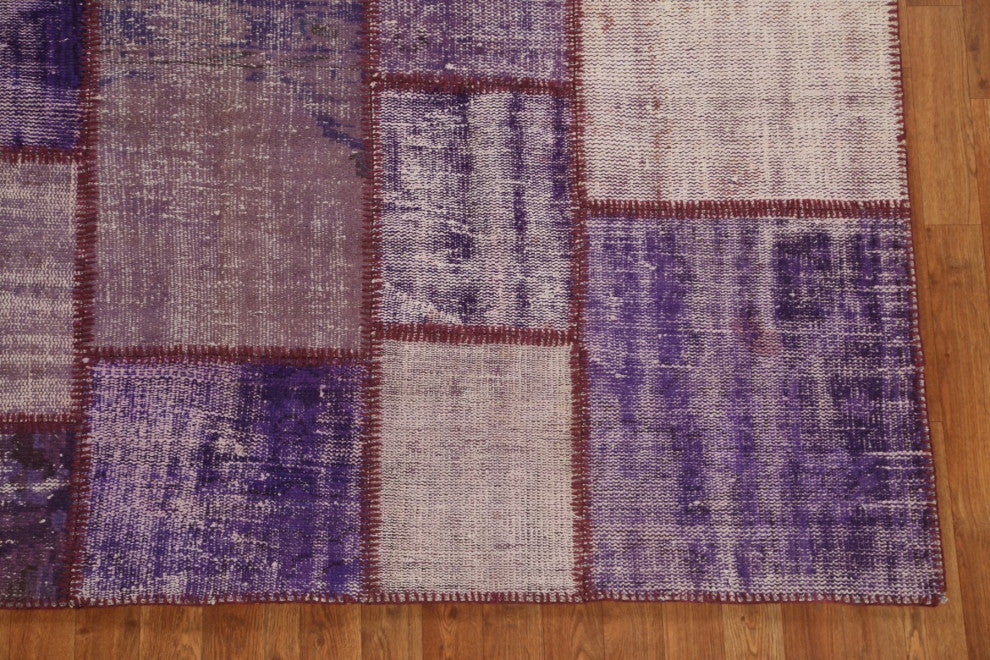 Vintage Patchwork Turkish Area Rug Hand-tufted Wool Carpet 7x9