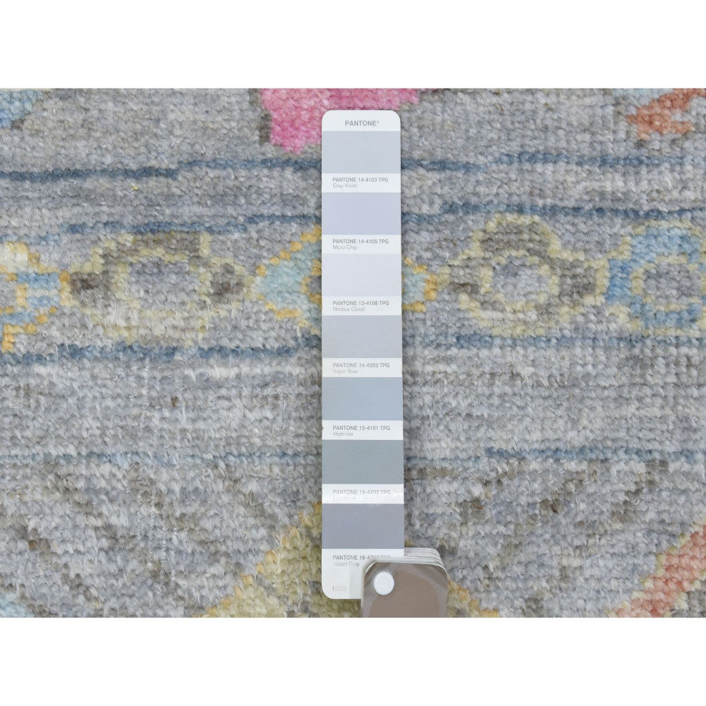 Gray Hand Knotted Inspired With Small Triangular Design Runner Rug, 9'1"x11'8"