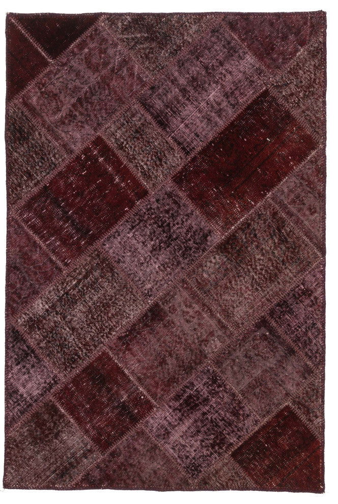 Red Patchwork Hand-Knotted Turkish Rug 3' 11" x 5' 11", 47 in. x 71 in.