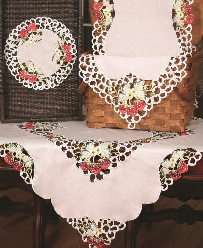 Strawberry Embroidered Cutwork 15"x72" Table Runner