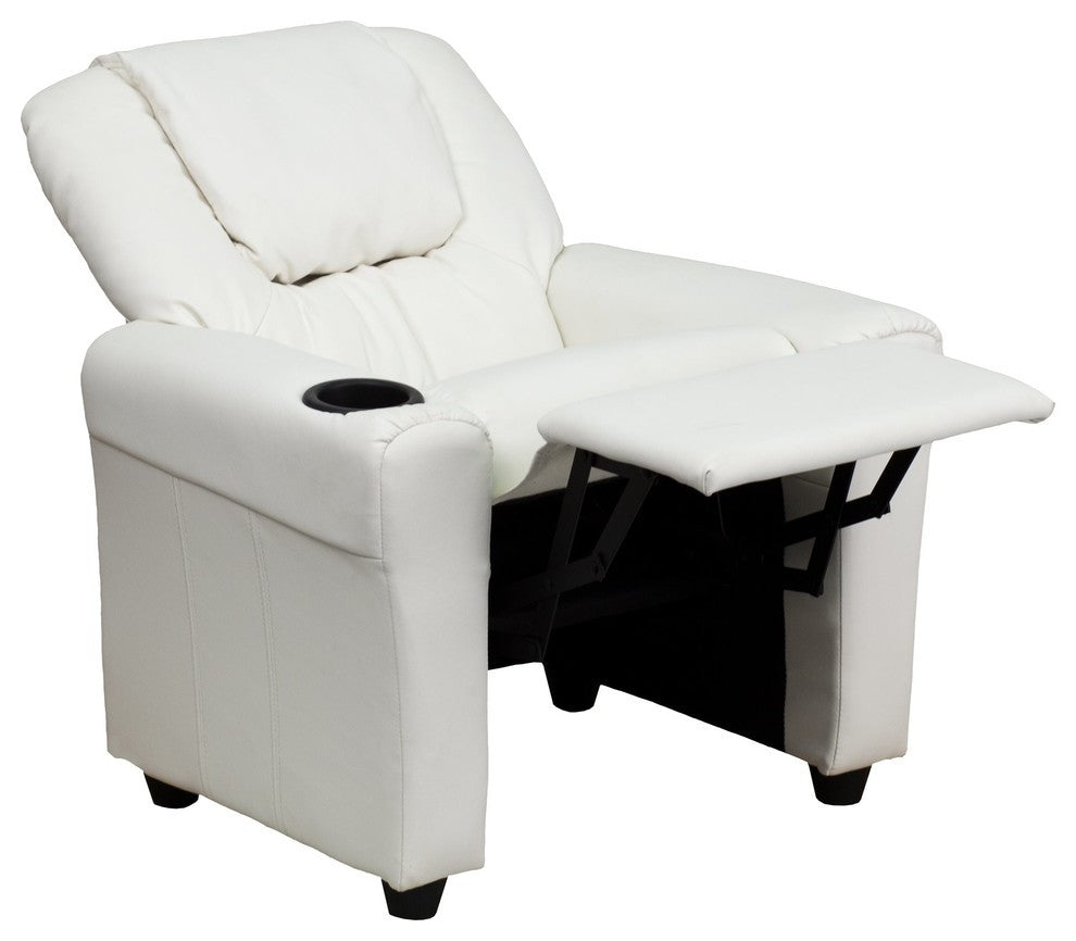 Kids Recliner With Cup Holder And Headrest, White