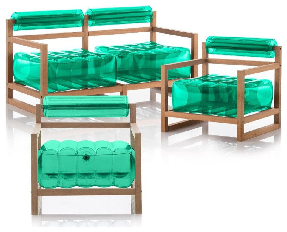 Mojow Yoko 3 Piece Living Room & Garden Set | Wooden Frame - Crystal Green