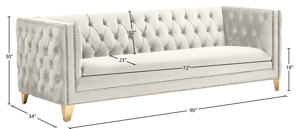 Michelle Fabric Upholstered Chair, Gold Iron Legs, Cream, Velvet, Sofa