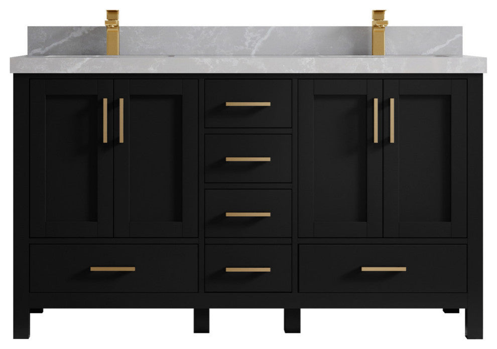 Malibu 60 Double Sink Bathroom Vanity in Black 2" Pearl Gray