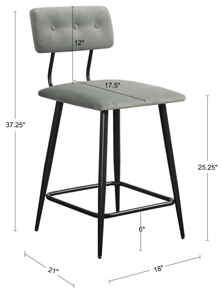 INK+IVY Henrick Sleek Modern Velvet Counter Stool With Tufted Back, Grey