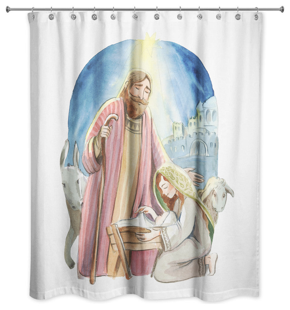 Watercolor Nativity 71x74 Shower Curtain