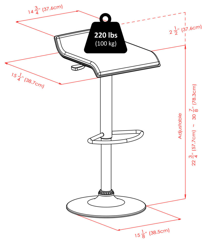 Spectrum, Adjustable Air Lift Stool, Black Faux Leather, Rta, Set of 2