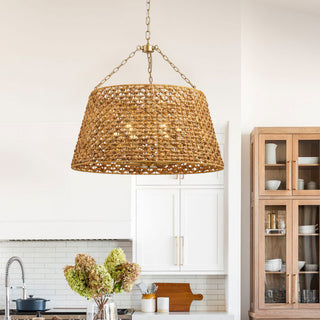 Farmhouse Painted Gold 6-Light Unique Hand Woven Oversize Pendant Light