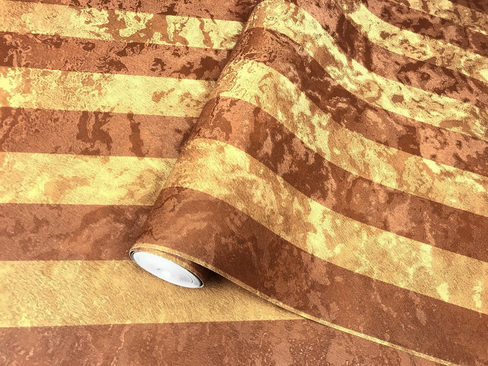 300065 Gold Cooper Bronze Stripe Portofino Wallpaper, Triple Roll - 75 Sq.ft