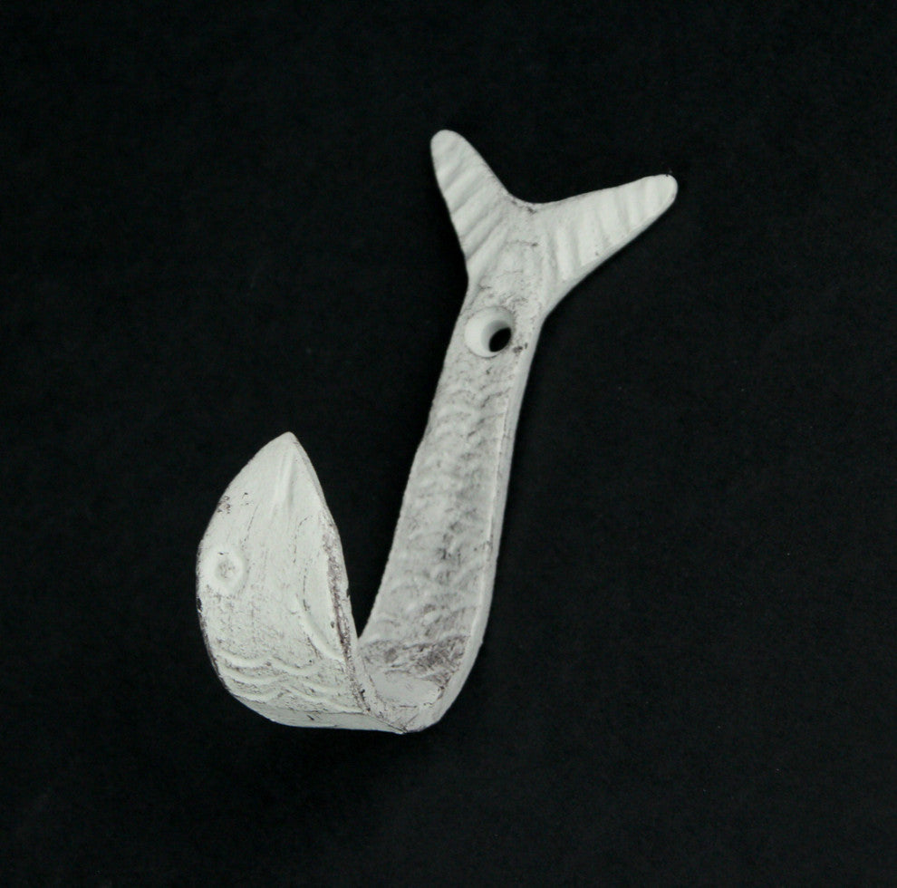 Set of 4 Coastal Color Cast Iron Flipping Fish Decorative Wall Hooks