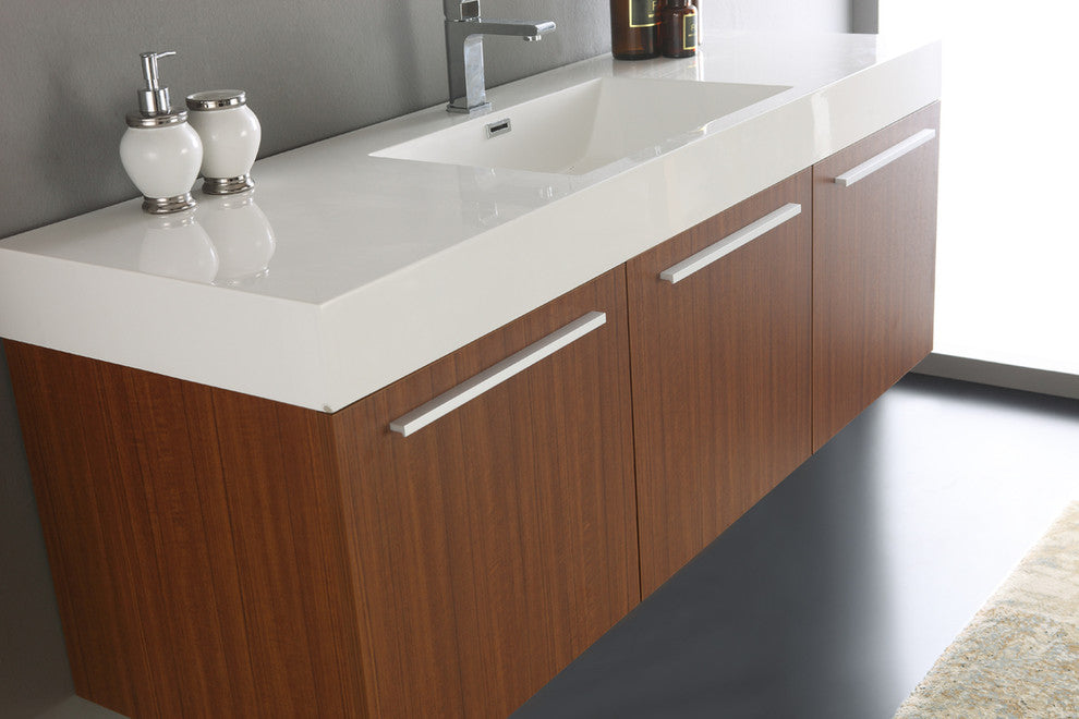 Vista 60" Teak Wall Hung Single Sink Modern Bathroom Vanity, FFT9161CH