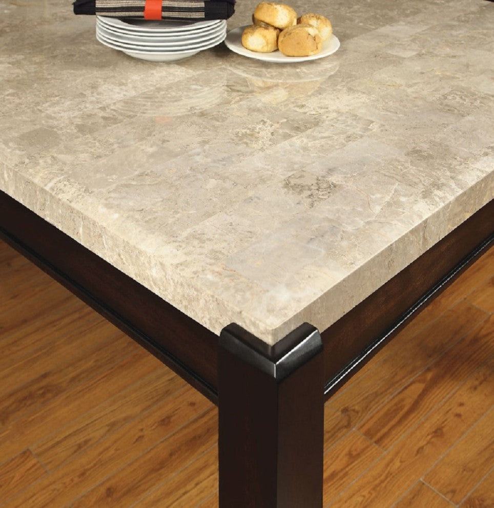 Marble and Leatherette Dining Table, Dark Walnut and Ivory