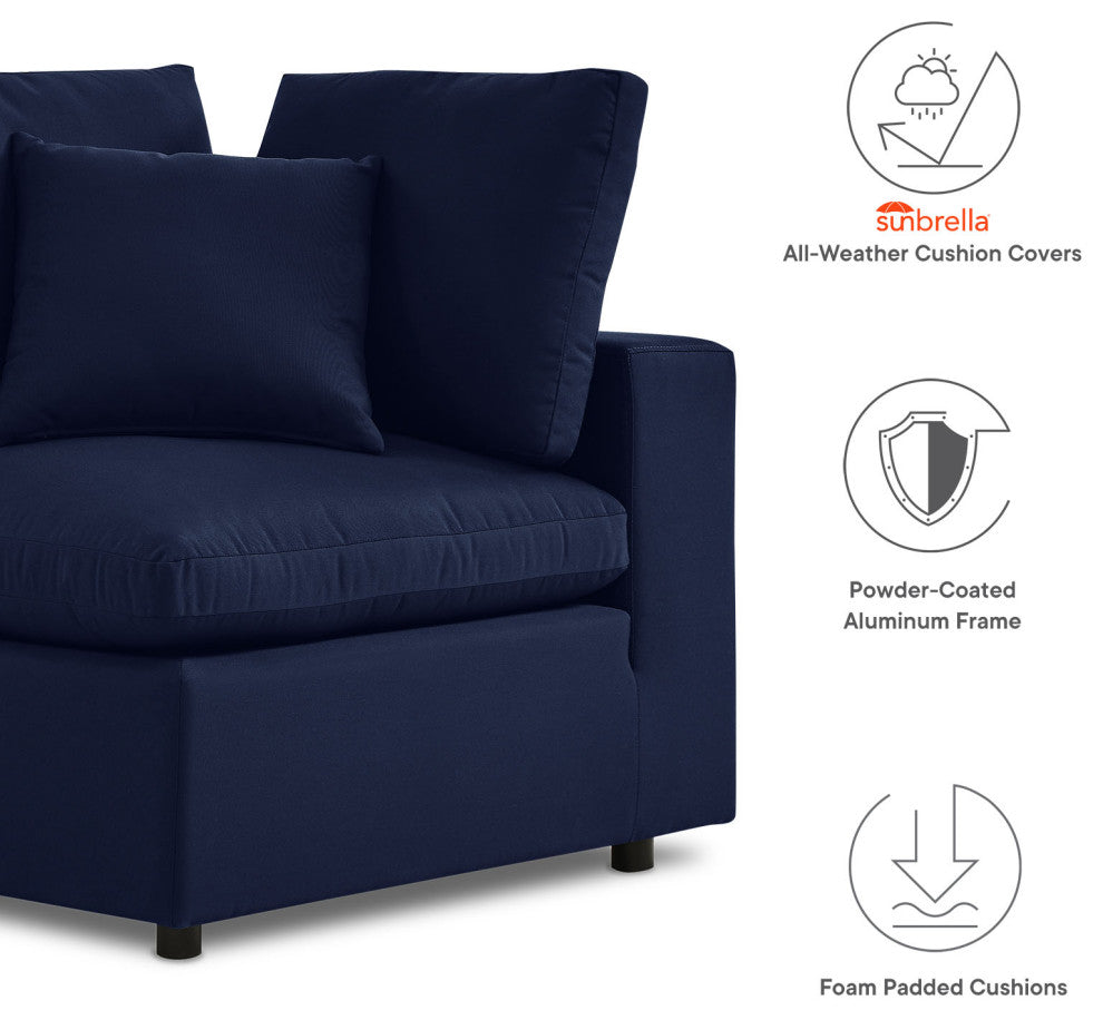 Modular Sectional Deep Sofa Chair Set, Sunbrella, Blue Navy, Outdoor Patio