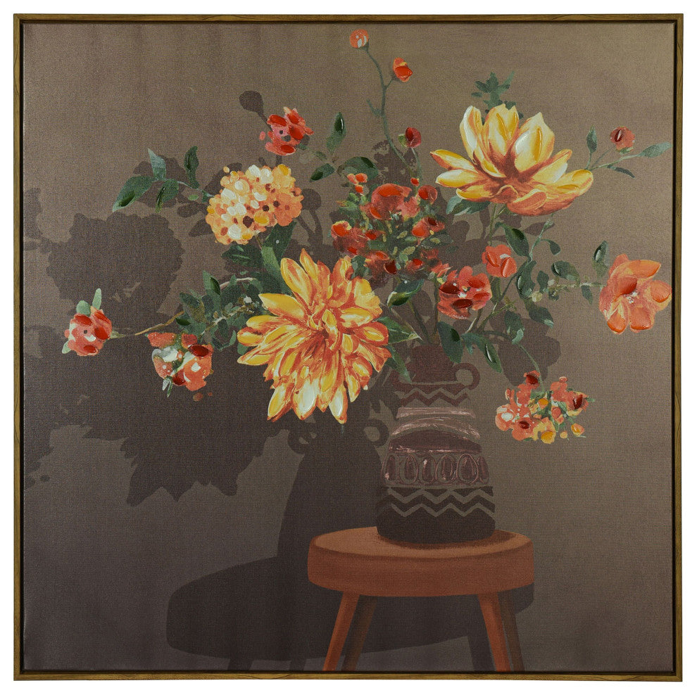 Still Life Bouquet Canvas Wall Art Hand Painted Accents Natural Wood Frame