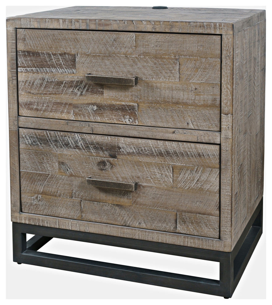 East Hampton Modern Coastal 25" Distressed Acacia Nightstand With USB Charging