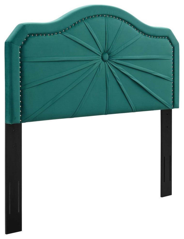 Kristin Pleated Performance Velvet Twin Headboard-Teal