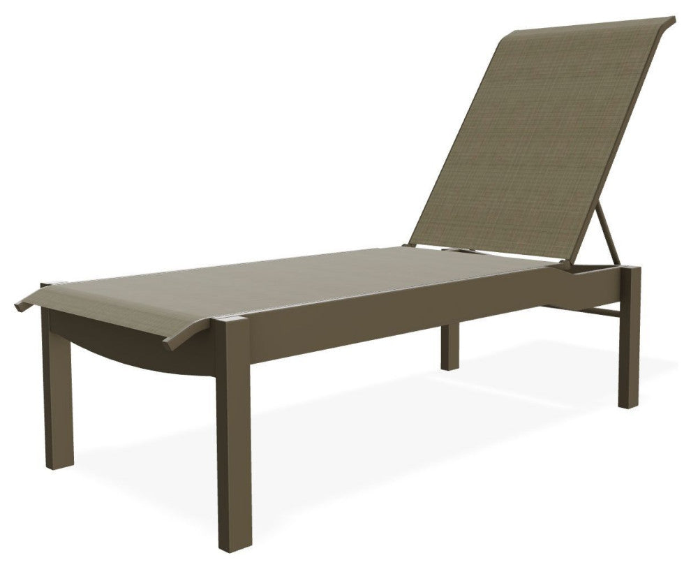 Leeward Sling Stackable Outdoor Chaise Lounge, Elevation Stone/Beachwood
