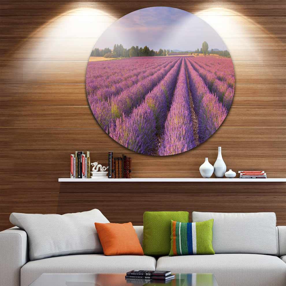 Lavender Flower Rows In France, Landscape Disc Metal Artwork, 11"