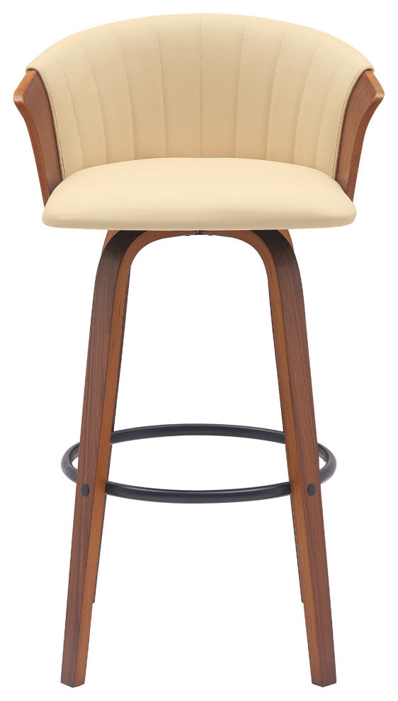 Diana 26" Swivel Walnut Wood Counter Stool, Cream Faux Leather, 30