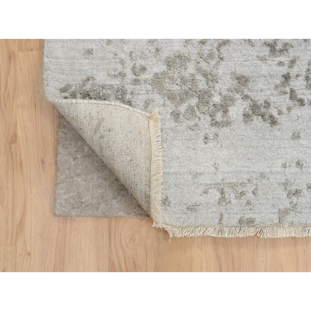 Gray Broken Persian Design Hand Knotted Wool and Silk Oversized Rug, 11'9"x15'