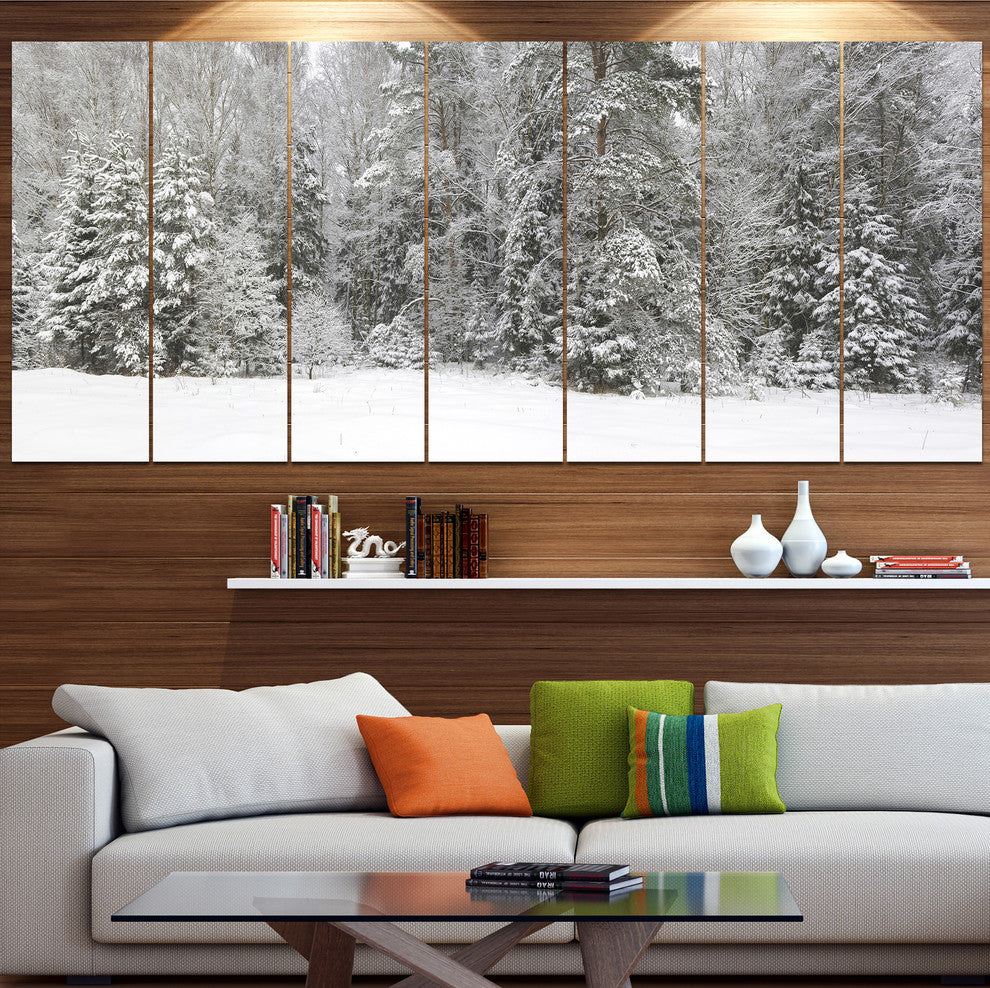 Foggy Winter Forest Panorama, Landscape Canvas Art Print, 83"x32", 7 Panels