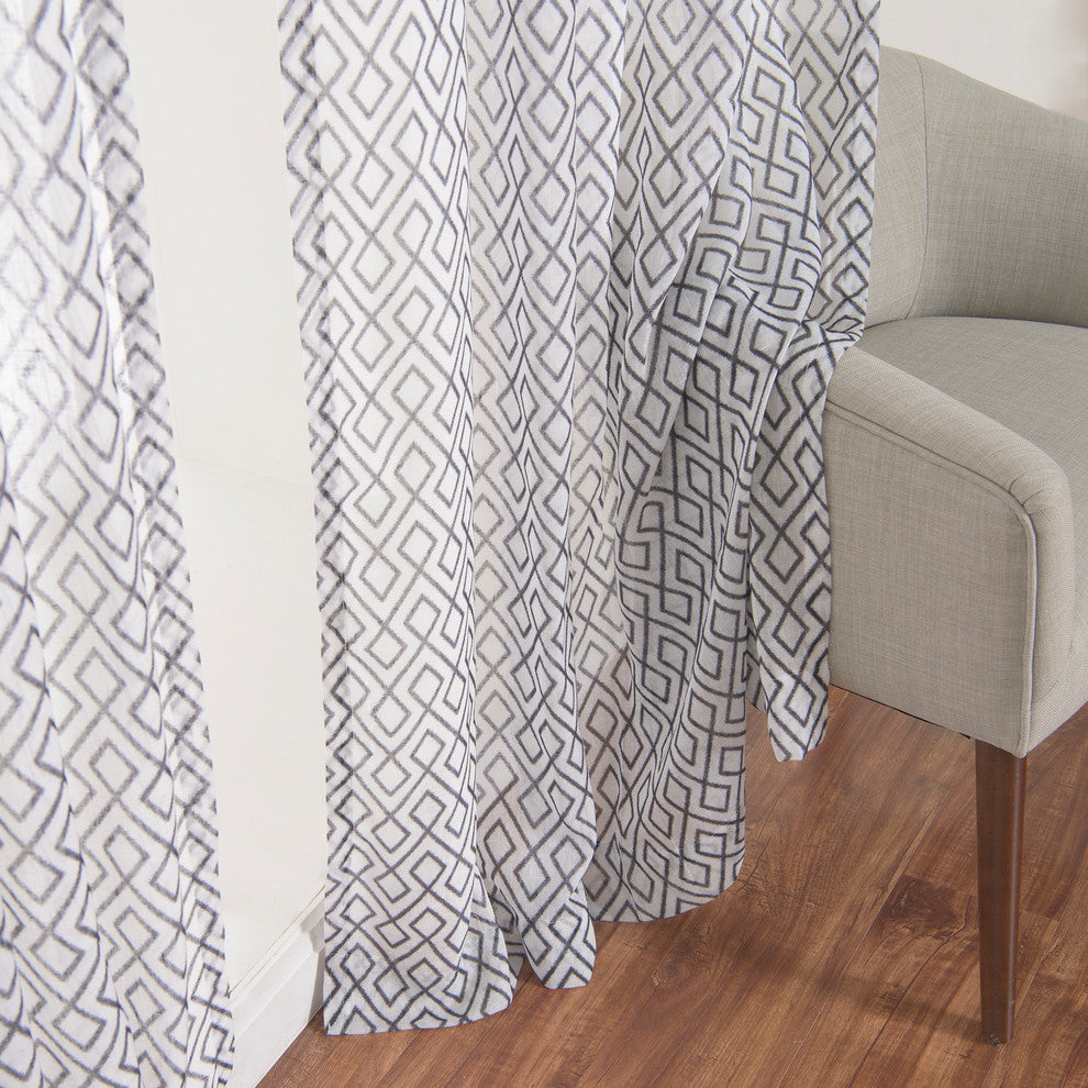Faux Linen Diamond Trellis Curtains, Black, 52"x84", Set of 2