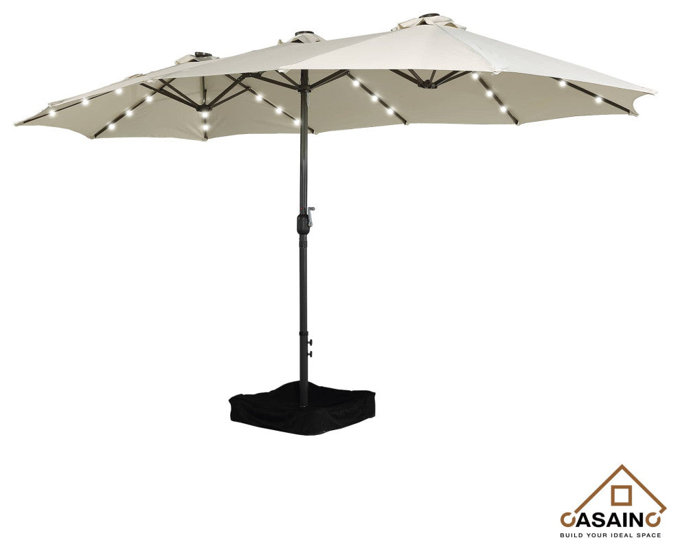 15ft  patio double-sided umbrella with crank and base, Beige