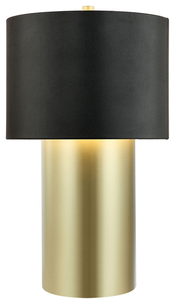 Secret Agent 1-Light Table Lamp, Painted Gold/Black Leather