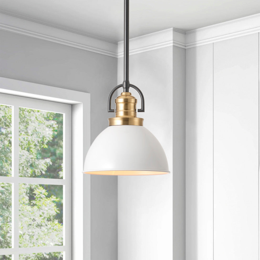Modern 1-Light Dome Pendant Light Fixture With White Glass Shade