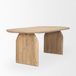 Isla Oval Dining Table with Light Brown Wood Top and Arched Legs
