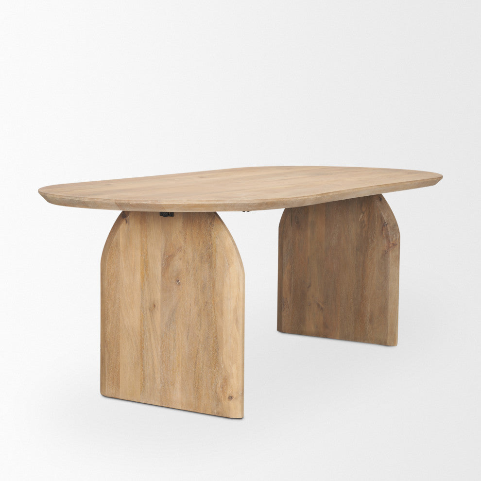 Isla Oval Dining Table with Light Brown Wood Top and Arched Legs