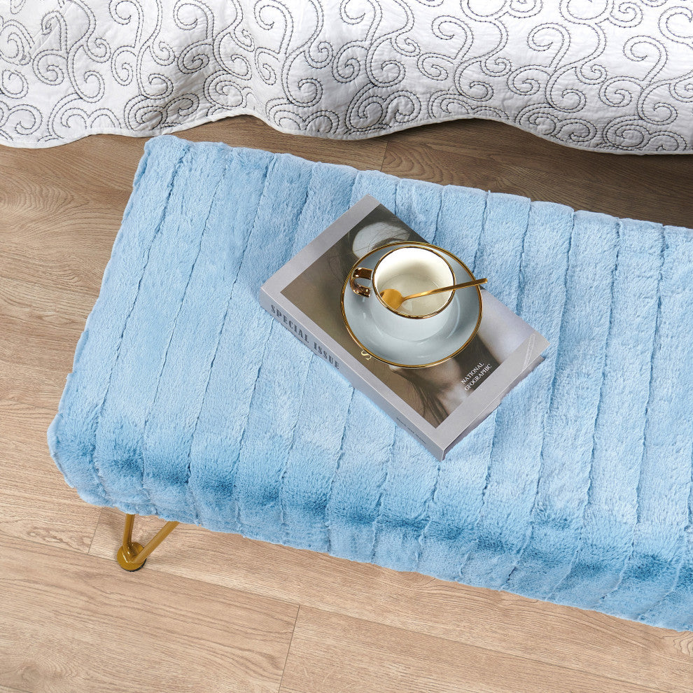 Super Mink Rectangle Ottoman With Golden Legs, Forget Me Not, 46"x16"x17"