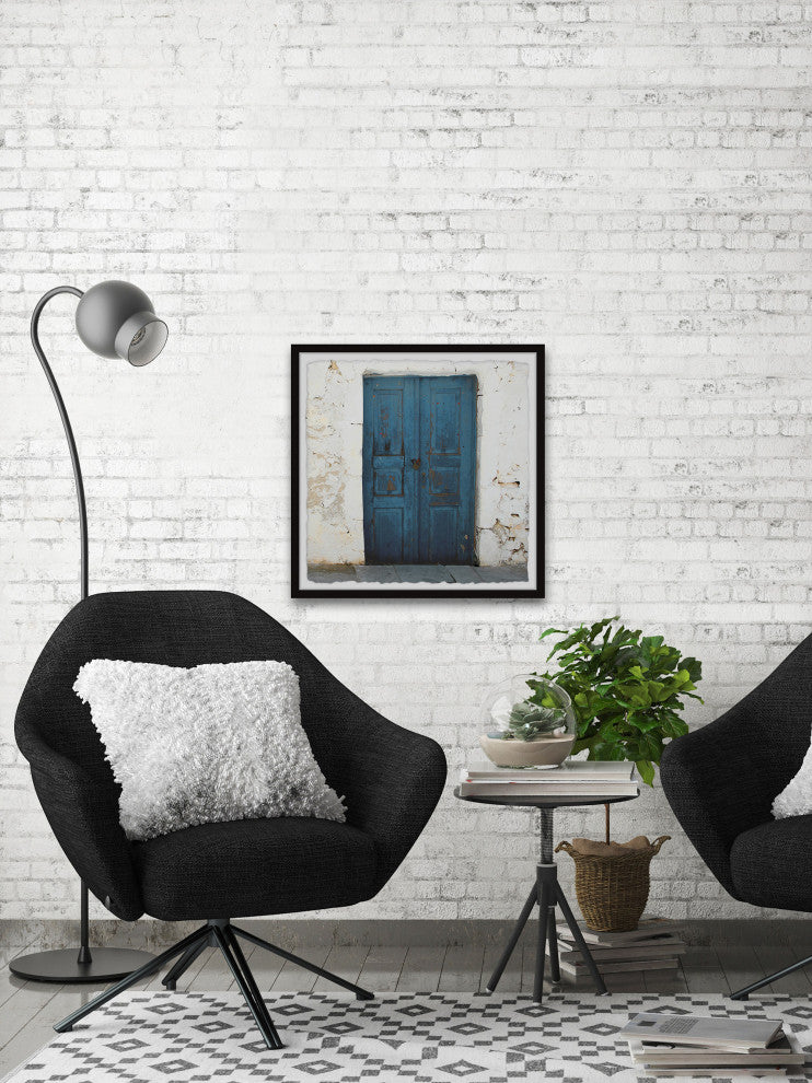 "Blue Wooden Door" Framed Painting Print, 12x12