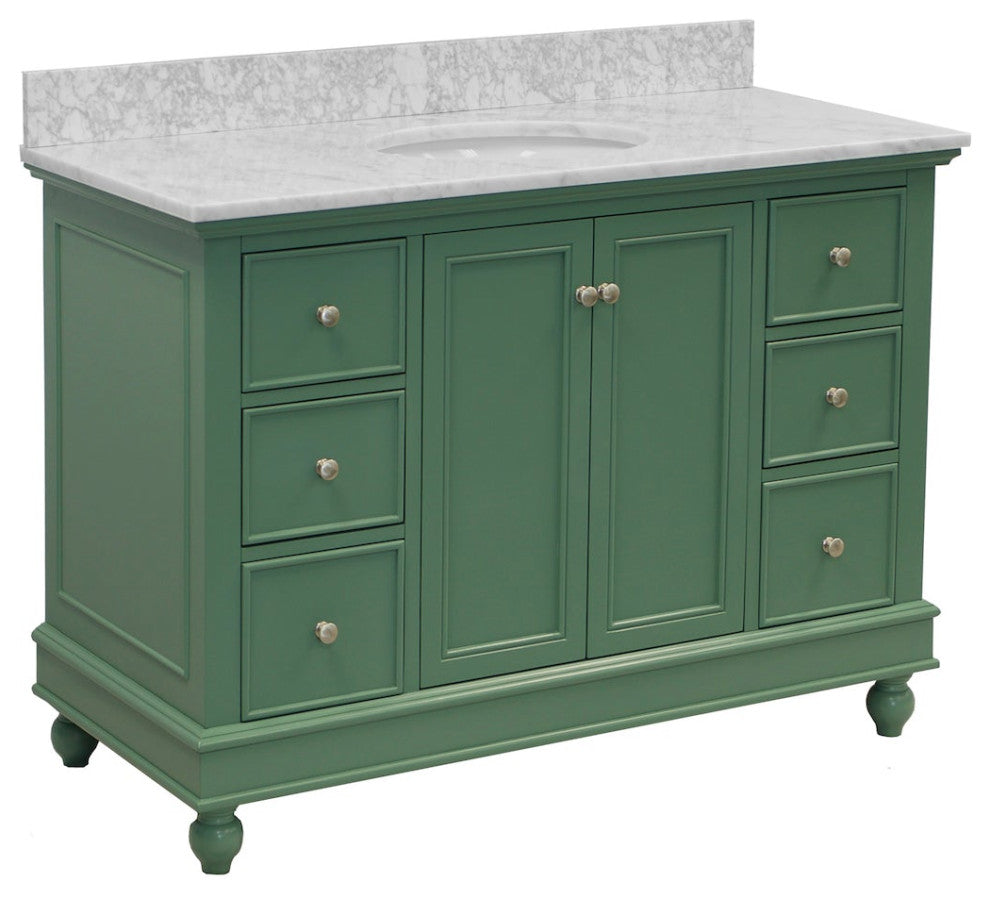 Bella 48" Bathroom Vanity, Sage Green, Carrara Marble