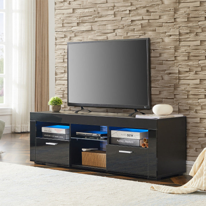 Modern TV table with LED light high glossy front tv console table with black