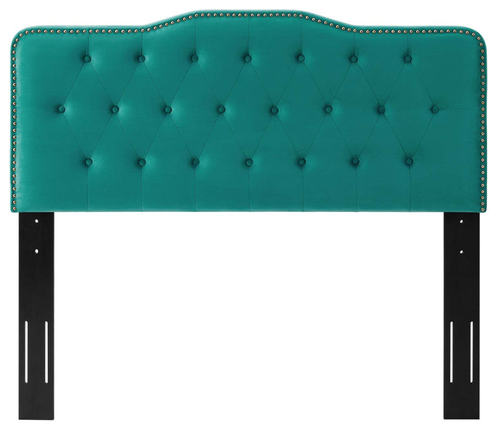 Tufted Headboard, Full Queen Size, Velvet, Teal Blue, Modern Contemporary