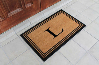 A1HC Black/Beige Coir Monogrammed Doormat 24"x39" , L