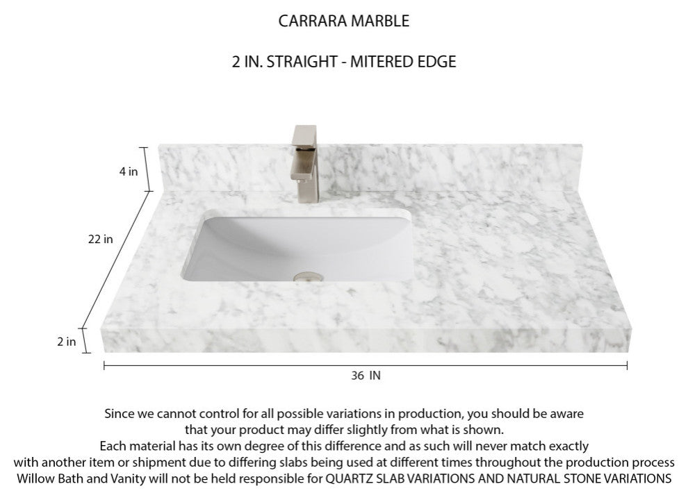 Aberdeen 36 Left Offset Bath Vanity in Pewter Green 2" Carrara Marble