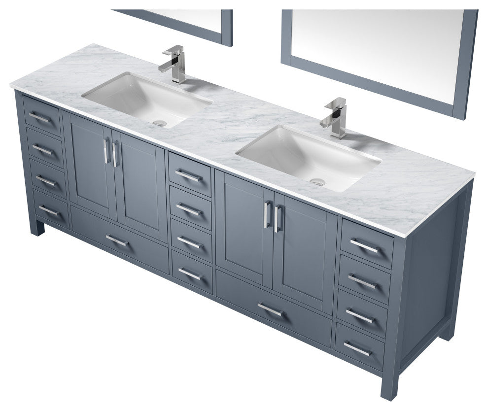 Jacques 84" Dark Grey Double Vanity Set with Carrara Marble Top