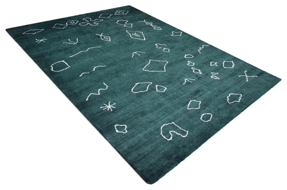 HAND KNOTTED LOOM SILK AREA RUGS-6'x9',Rectangle,Dark Green White,Contemporary