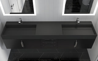 CastelloUSA Amazon 84" Wall Mounted Bathroom Vanity Set, Black, Black Top, Brushed Nickel