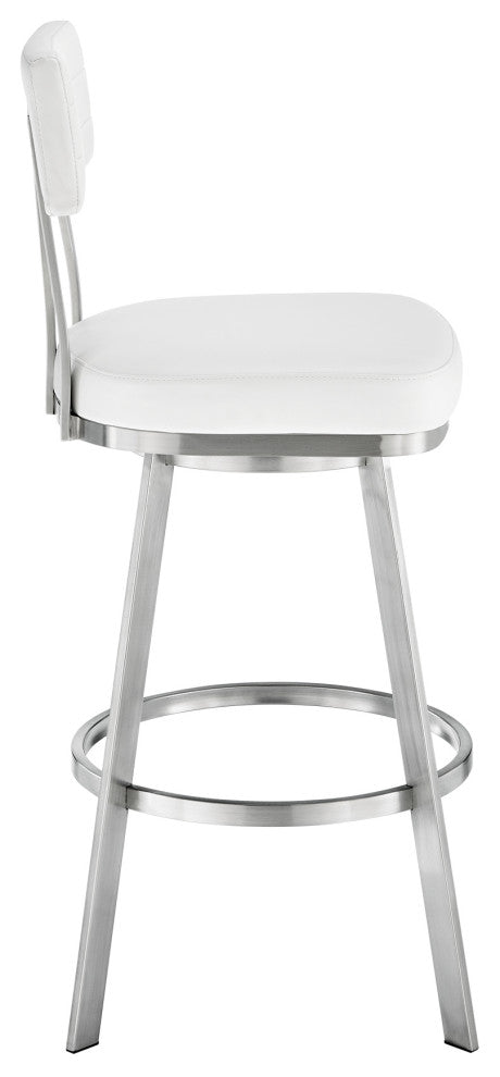 Jinab Swivel Bar Stool, Brushed Stainless Steel With Faux Leather, White
